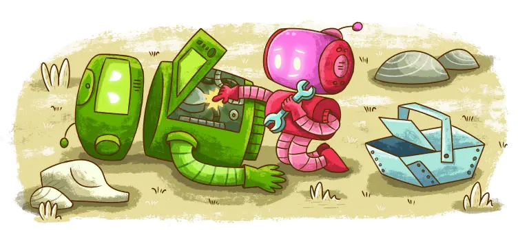 Piros kisrobot segít